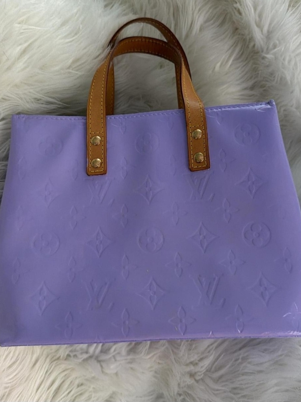 Lavender Embossed Tote with Tan Handles